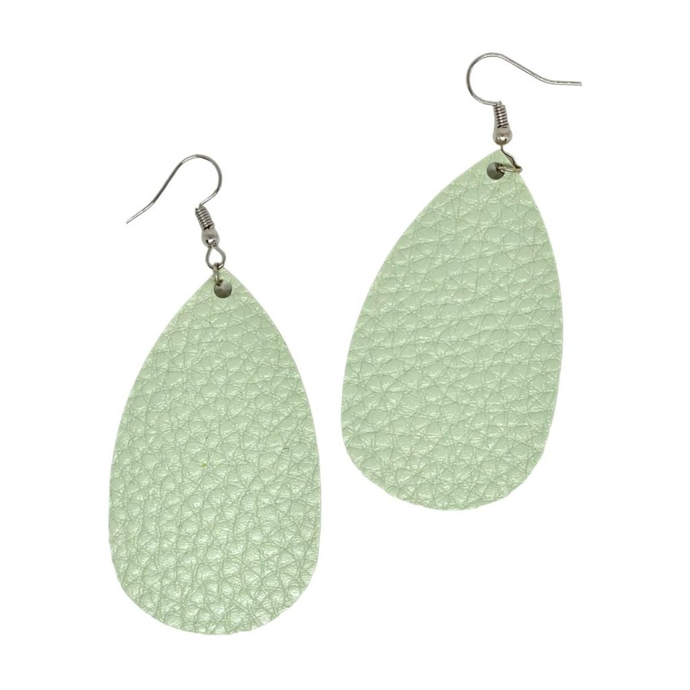 Teardrop Faux Leather Earrings in Mint Green Lightweight Textured New